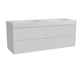 Storke Edge meuble salle de bains suspendu 150 x 52 cm blanc brillant avec Mata High double vasque en solid surface blanc mat